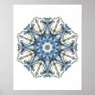 Ice Blue Snowflake Kaleidoscope Fractal Mandala Poster