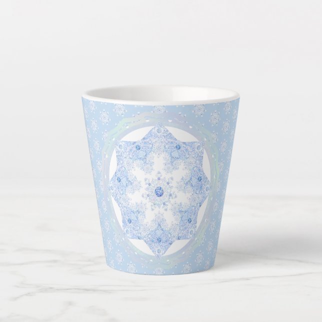Ice Blue Snowflake Latte Mug (Front)