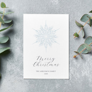 Ice Blue Snowflake Merry Christmas Family Holiday Card