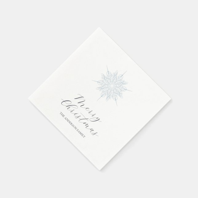 Ice Blue Snowflake Merry Christmas Family Name Napkin (Corner)
