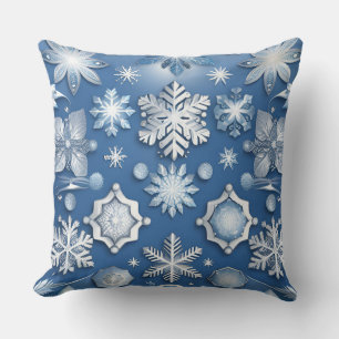 Ice Blue Snowflake Motif Cushion
