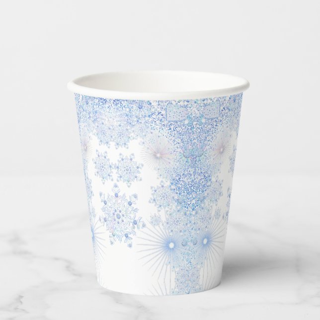 Ice blue snowflake paper cups (Front)