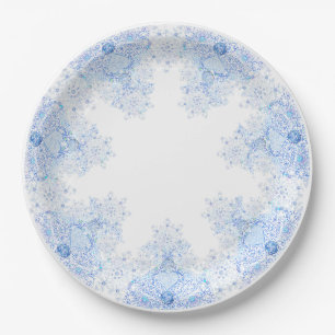 Ice blue snowflake paper plate