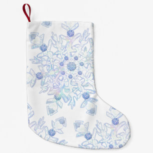 Ice blue snowflake small christmas stocking