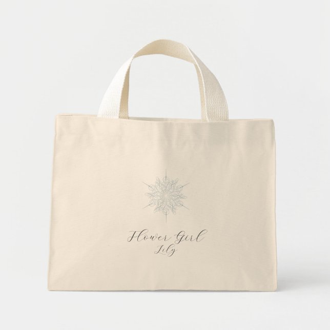Ice Blue Snowflake Winter Wedding Flower Girl Mini Tote Bag (Front)