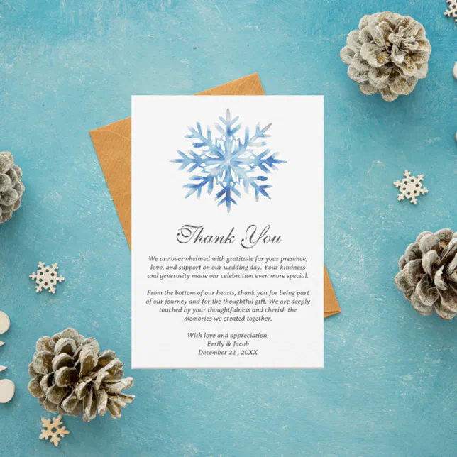 Ice Blue Snowflake Winter Wedding Thank You Card | Zazzle