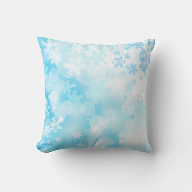 Ice Blue Snowflakes Cushion (Front)