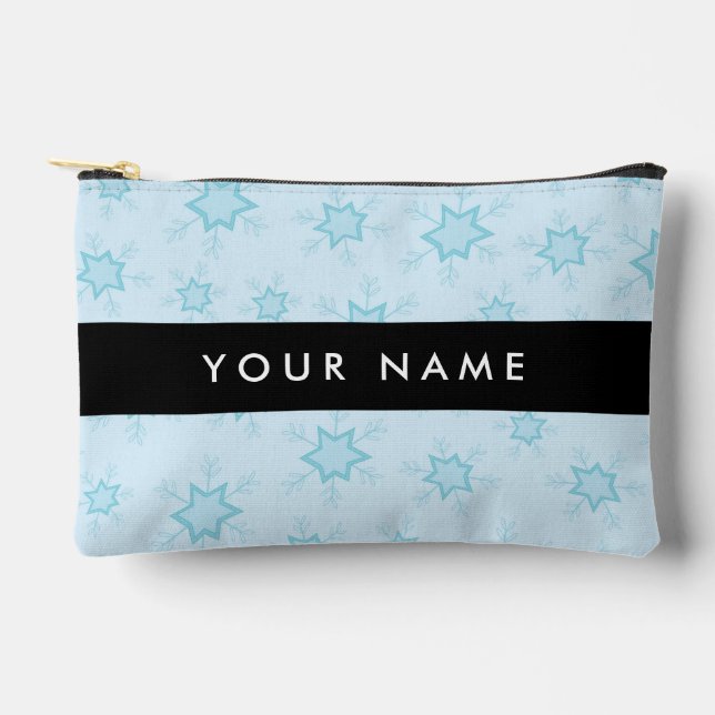 Ice Blue Snowflakes, Your name, Personalise Accessory Pouch (Front)
