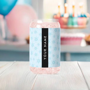 Ice Blue Snowflakes, Your name, Personalise Can Glass