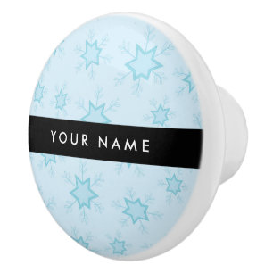 Ice Blue Snowflakes, Your name, Personalise Ceramic Knob