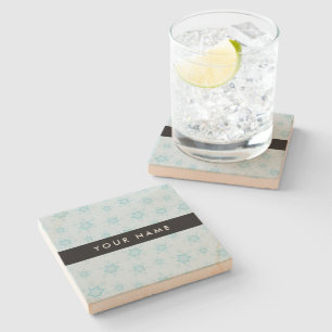 Ice Blue Snowflakes, Your name, Personalise Stone Coaster