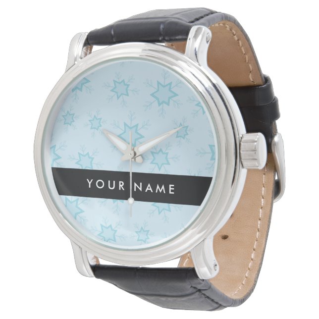 Ice Blue Snowflakes, Your name, Personalise Watch (Angled)
