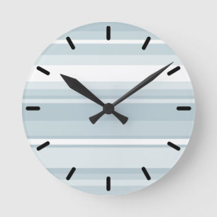 Ice blue stripes round clock
