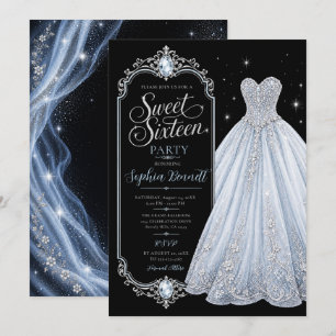 Ice Blue Sweet 16 Birthday Dress Invitation