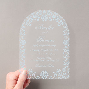 Ice Blue Talavera Winter Wedding Acrylic Invitations