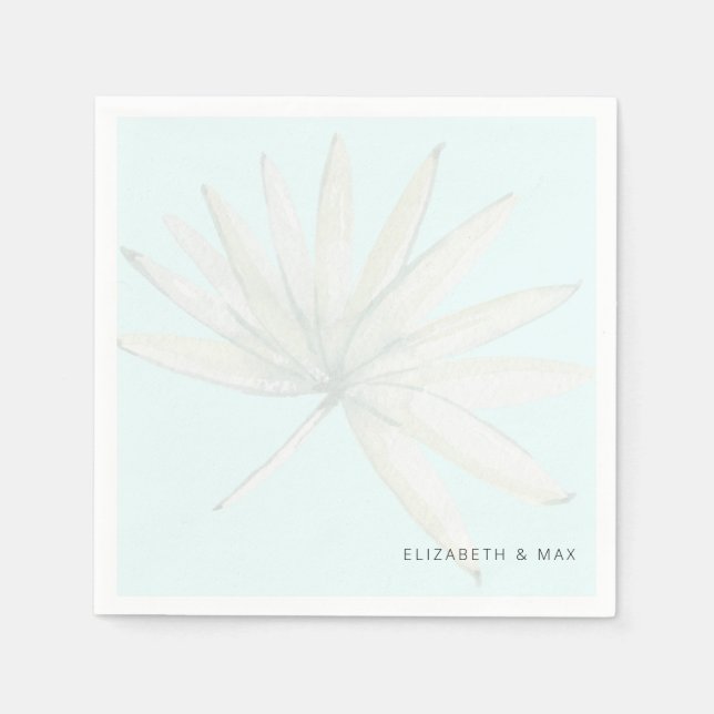 Ice Blue Tropical Couple Names Wedding Napkin (Front)