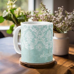Ice Blue Vintage Damask Pattern with Grungy Finish Coffee Mug<br><div class="desc">A vintage pattern with a chalkboard and lace design. Look closely to the flowers and leaves.A trendy design with jewel tone colours and elegance. Items are easier to customise when you replace all text and photos first. If your art still needs to be adjusted, click on the Customise This button....</div>
