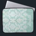 Ice Blue Vintage Damask Pattern with Grungy Finish Laptop Sleeve<br><div class="desc">A vintage pattern with a chalkboard and lace design. Look closely to the flowers and leaves.A trendy design with jewel tone colours and elegance. Items are easier to customise when you replace all text and photos first. If your art still needs to be adjusted, click on the Customise This button....</div>