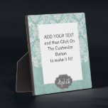 Ice Blue Vintage Damask Pattern with Grungy Finish Plaque<br><div class="desc">A vintage pattern with a chalkboard and lace design. Look closely to the flowers and leaves.A trendy design with jewel tone colours and elegance. Items are easier to customise when you replace all text and photos first. If your art still needs to be adjusted, click on the Customise This button....</div>