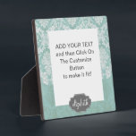 Ice Blue Vintage Damask Pattern with Grungy Finish Plaque<br><div class="desc">A vintage pattern with a chalkboard and lace design. Look closely to the flowers and leaves.A trendy design with jewel tone colours and elegance. Items are easier to customise when you replace all text and photos first. If your art still needs to be adjusted, click on the Customise This button....</div>