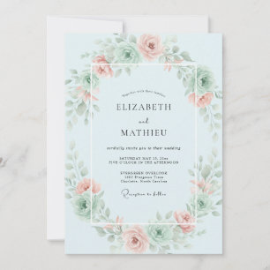 Ice Blue Watercolor Wreath Wedding Invitation