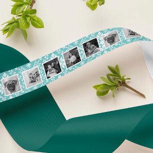 Ice Blue & White Nordic Sweater Pattern Photo Satin Ribbon