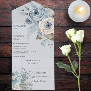 Ice Blue Winter Floral on Blue All In One Invitation