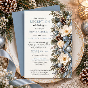 Ice Blue Winter Floral Wedding Reception Only Invitation