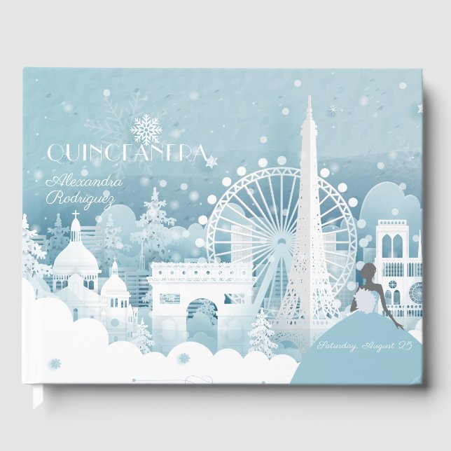 Ice Blue Winter in Paris Guest Book (Front)