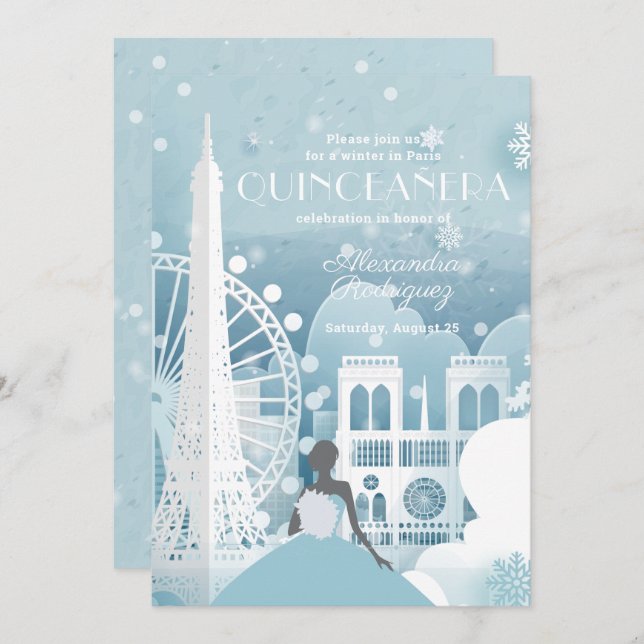 Ice Blue Winter in Paris Invitation (Front/Back)