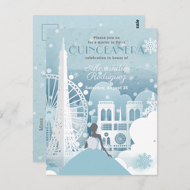 Ice Blue Winter in Paris Postcard (Front/Back)