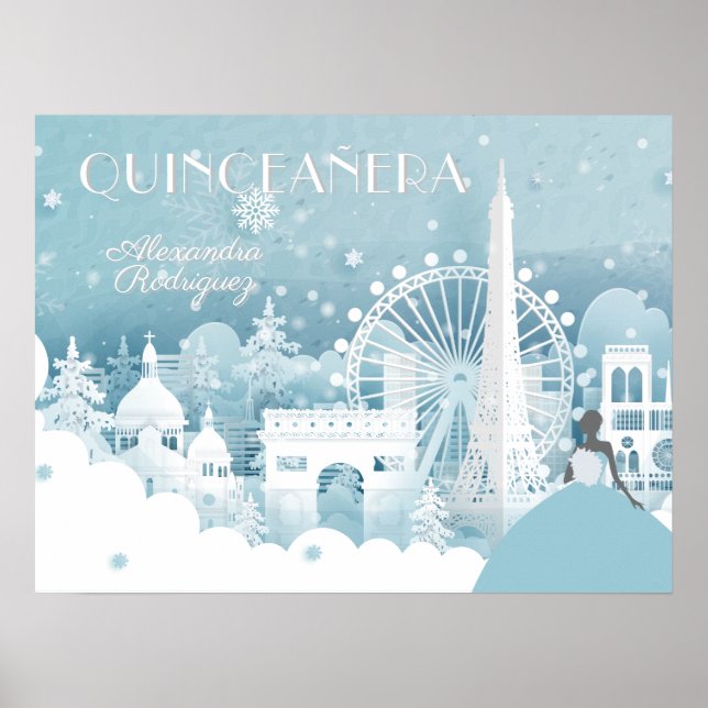 Ice Blue Winter in Paris Quinceañera Poster (Front)