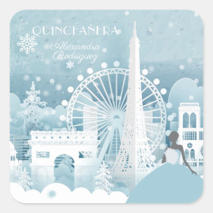 Ice Blue Winter in Paris Square Sticker