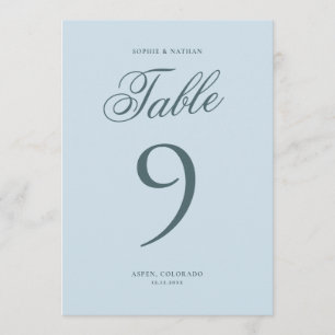 Ice Blue Winter Wedding Table Number Card