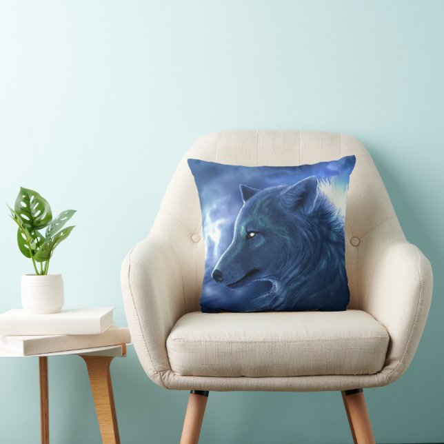 Ice Blue Wolf Cushion (Chair)