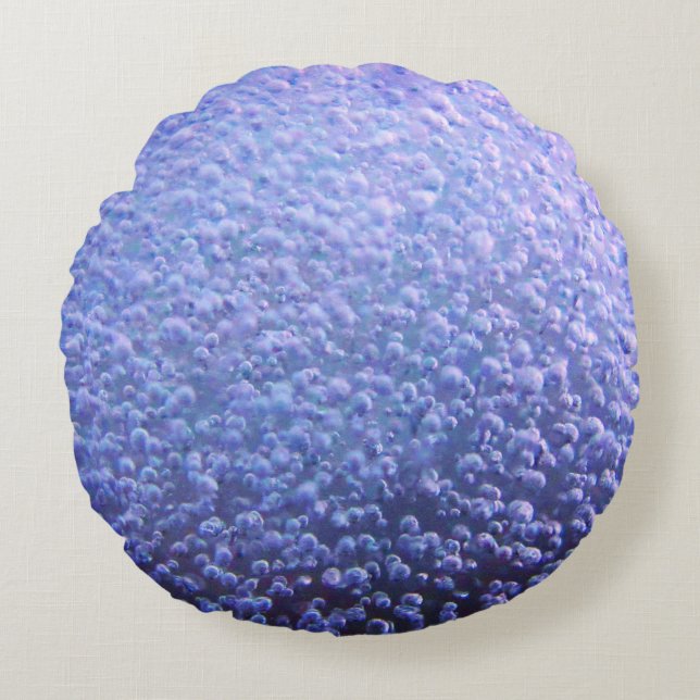 Ice Bubbles Cool Blue Tones Round Cushion (Front)