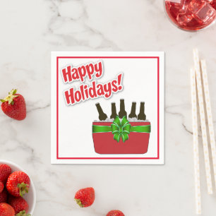 Ice Chest Beer Cooler Happy Holidays Napkin