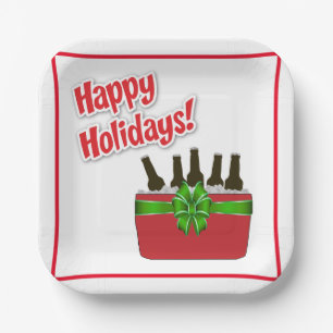 Ice Chest Beer Cooler Happy Holidays Paper Plate