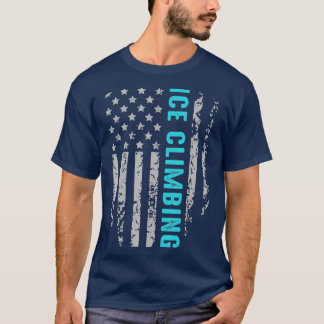 Ice Climbing American Flag Patriotic Winter Sports T-Shirt
