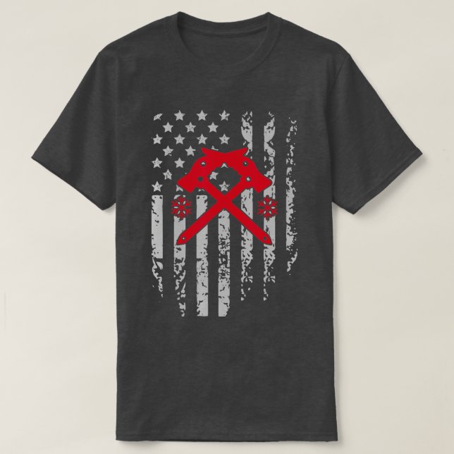 Ice Climbing American Flag Patriotic Winter Sports T-Shirt (Design Front)