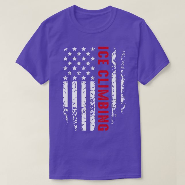Ice Climbing American Flag Patriotic Winter Sports T-Shirt (Design Front)