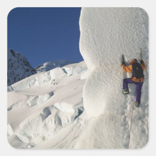 Ice climbing on the Tasman Glacier below Mount Square Sticker