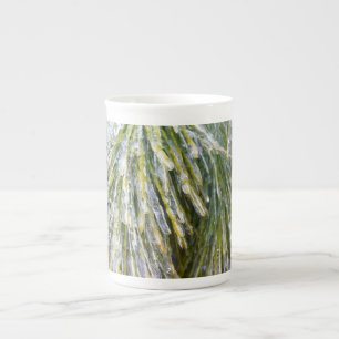 Ice Coated Pine Needles Winter Botanical Bone China Mug