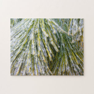 Ice Coated Pine Needles Winter Botanical Jigsaw Puzzle