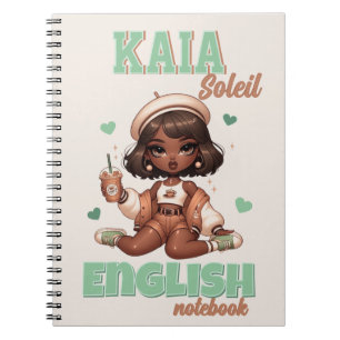 Ice Coffee Cutie Brown & Green Girl Notebook
