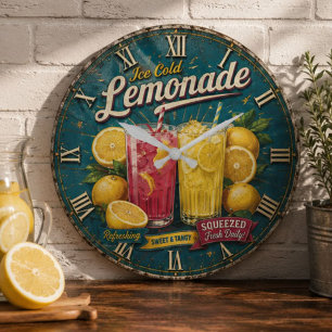 Ice Cold Lemonade Large Clock