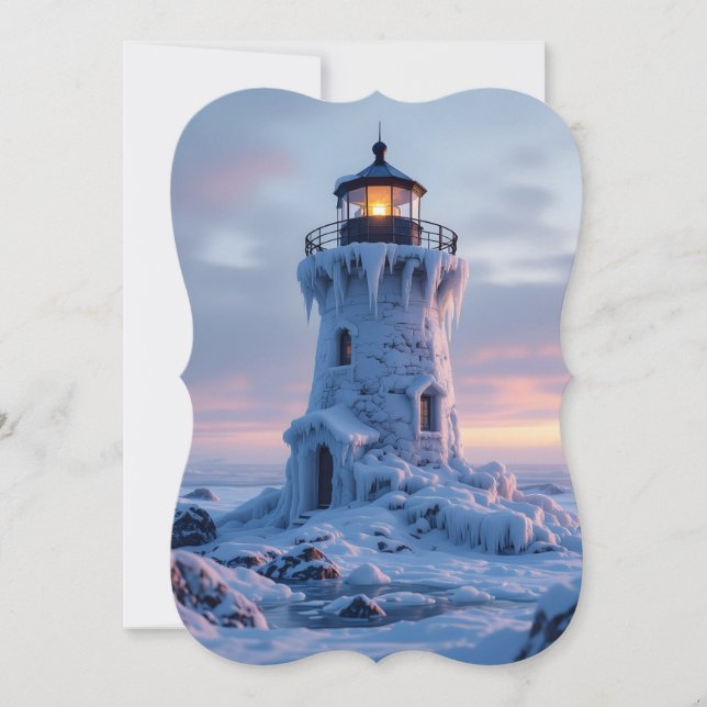Ice covered lighthouse  holiday card (Front)