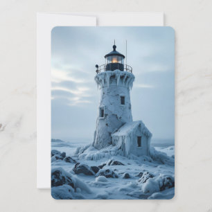 Ice covered lighthouse holiday card