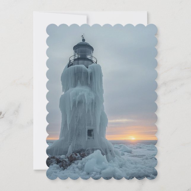 Ice covered lighthouse  holiday card (Front)