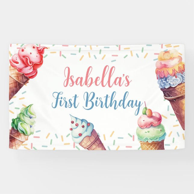 Ice Cream 1st Birthday Party Banner (Horizontal)